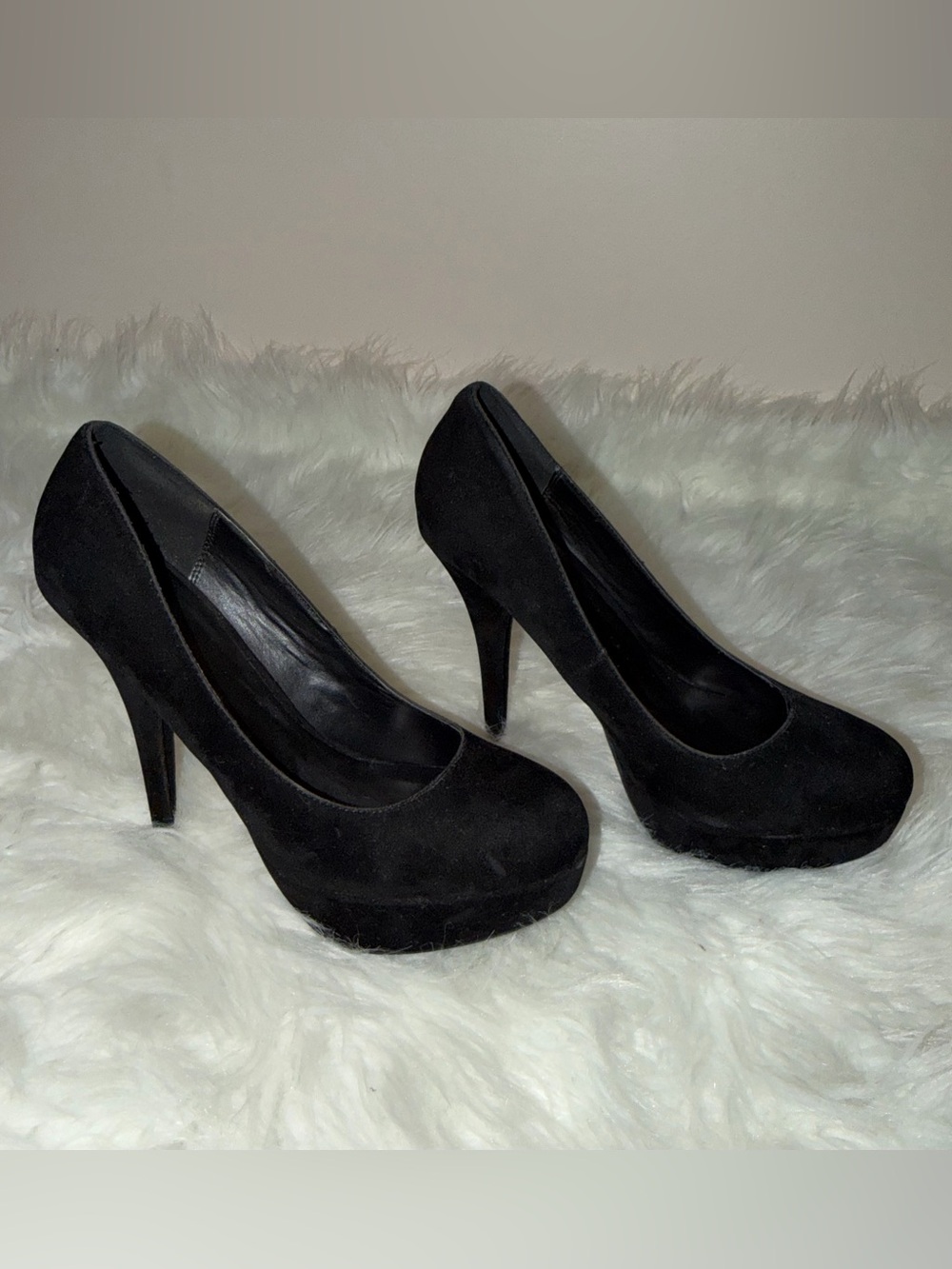 Classic Black Suede Platform Pumps - Women's Heels